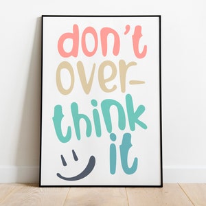 Don't Over Think It Quote Print, Girly Wall Art, Preppy Wall Art Set, Preppy Wall Art Print, Preppy Art Print, Motivational Print