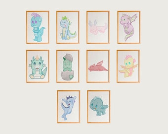 10 Dragon Baby Nursery Prints Set, Dragon Nursery Decor, Dragon Baby Wall Art, Dragons Wall Art, Baby Dragons Prints, Castle Dragons Nursery