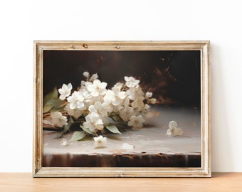 Moody Hydrangea Oil Painting, Hydrangea Vintage Painting, Farmhouse Botanical Wall Art, Hydrangea Print Art, Hydrangea Oil Art Painting