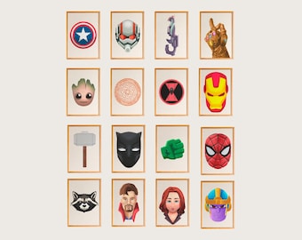 16 Nursery Avengers Superhero Bundle Set, Superhero Prints for Boys Room, Avengers Art Print, Superhero Nursery Decor, Avengers Poster Set