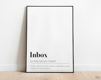 Impressão de definição de caixa de entrada, arte de parede para escritório em casa, arte de parede engraçada para impressão, decoração engraçada para escritório, arte impressa para escritório