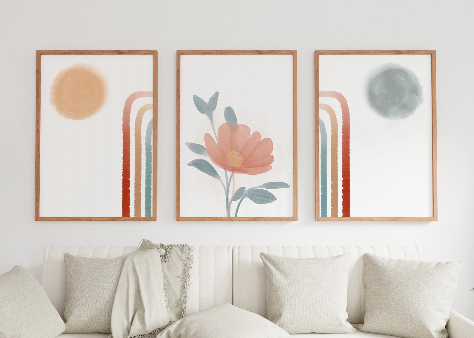 3 Boho Rainbow Wildflower Watercolor Prints Set, Wildflower Nursery ...