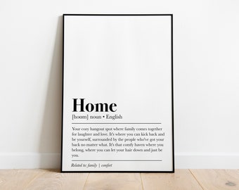 Home Definition Print, Home Sign Print, Home Digital Prints, Home Wall Art Gift, Wall Art for Living Room, Dictionary Print