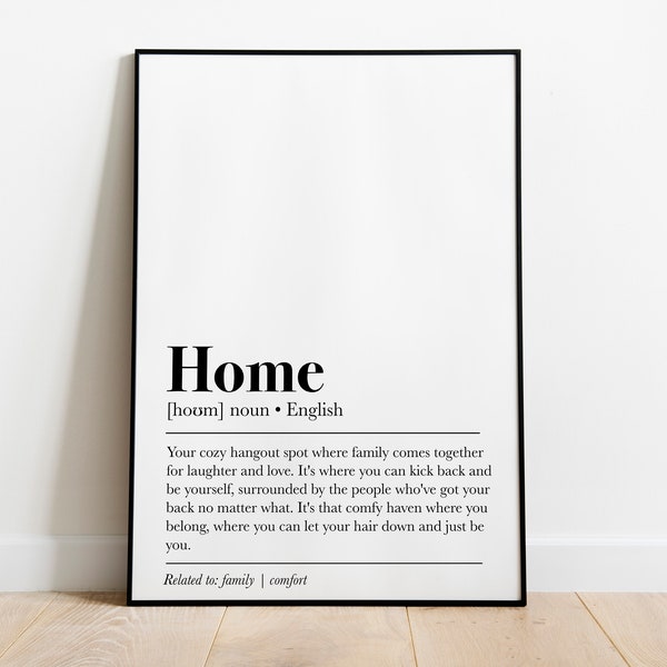 Home Definition Print, Home Sign Print, Home Digital Prints, Home Wall Art Gift, Wall Art for Living Room, Dictionary Print