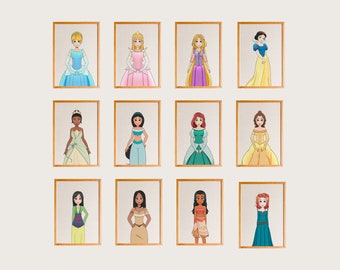 12 Princesses Wall Art, Princess Wall Decor for Nursery, Princess Nursery Decor Prints, Princess Poster Art, Princess Art Print