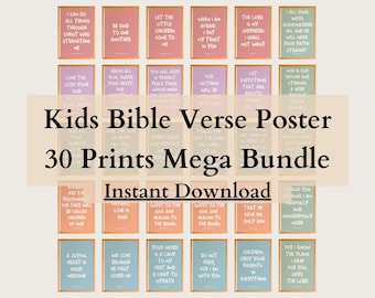 30 Kids Bible Verse Poster Set, Christian Education Printable, Children Bible Verse Art, Christian Toddler Art Christian Children Room Decor
