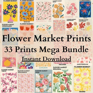 33 Flower Market Prints Set - Vintage Botanical Wall Art, Floral Poster set, Flower Market Poster, Flower Poster Set, Flower Market Poster