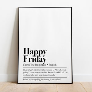 Happy Friday Definition Print, Funny Office Decor, Funny Home Decor, Office Decor Prints, Office Printable Set, Office Humor Artwork