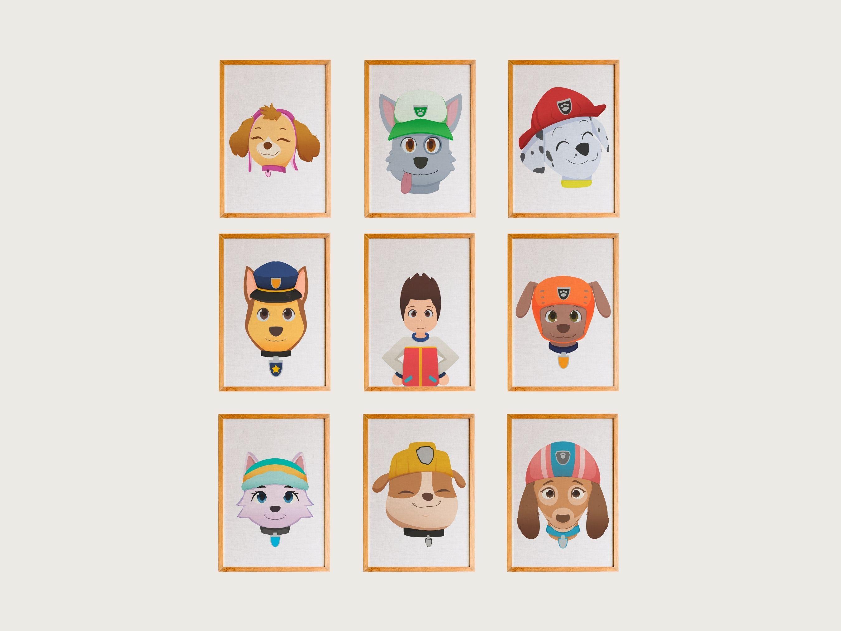 Set de 9 pósteres de la Patrulla Canina, set de impresiones de la Patrulla Canina, arte de pared de la Patrulla Canina, impresiones para guardería de la Patrulla Canina, regalos de la Patrulla Canina, decoración de fiesta de la Patrulla Canina