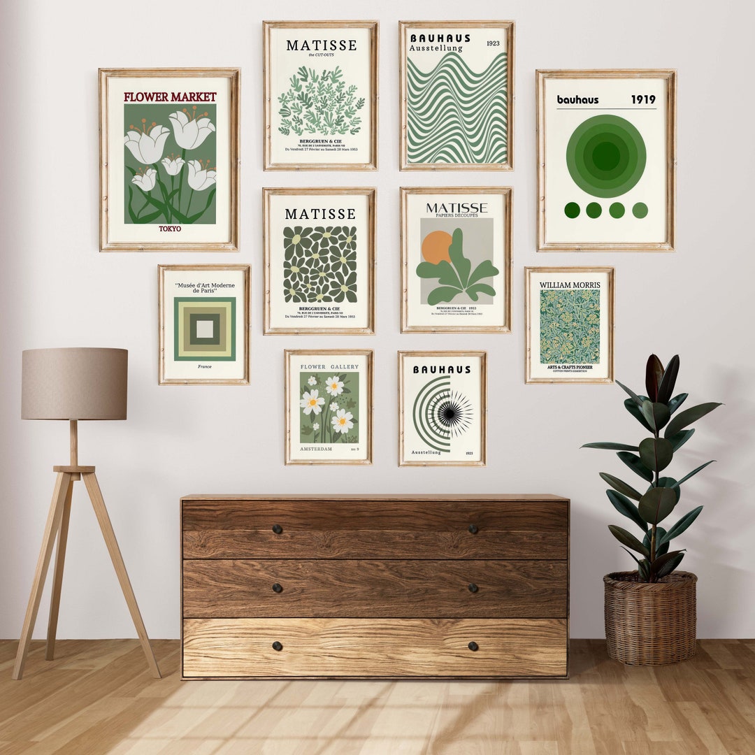 10 Prints Sage Green Gallery Wall Set, Sage Green Print Set, Printable