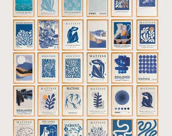 32 Blue Gallery Wall Set Prints- Blue Gallery Wall Art, Gallery Wall Set, Blue Gallery Wall, Blue Poster Set, Blue Print Set, Matisse Poster