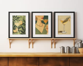 Cocktail Print Set of 3, Bar Wall Art Poster, Cocktail Art Print, Cocktail Bar Print, Cocktail Poster, Retro Cocktail Wall Art, Cocktail Art