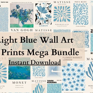 14 Light Blue Gallery Art Wall Set, Blue Wall Art, Blue Abstract Art, Blue Wall Art Prints, Light Blue Wall Art Blue Plants Wall Art