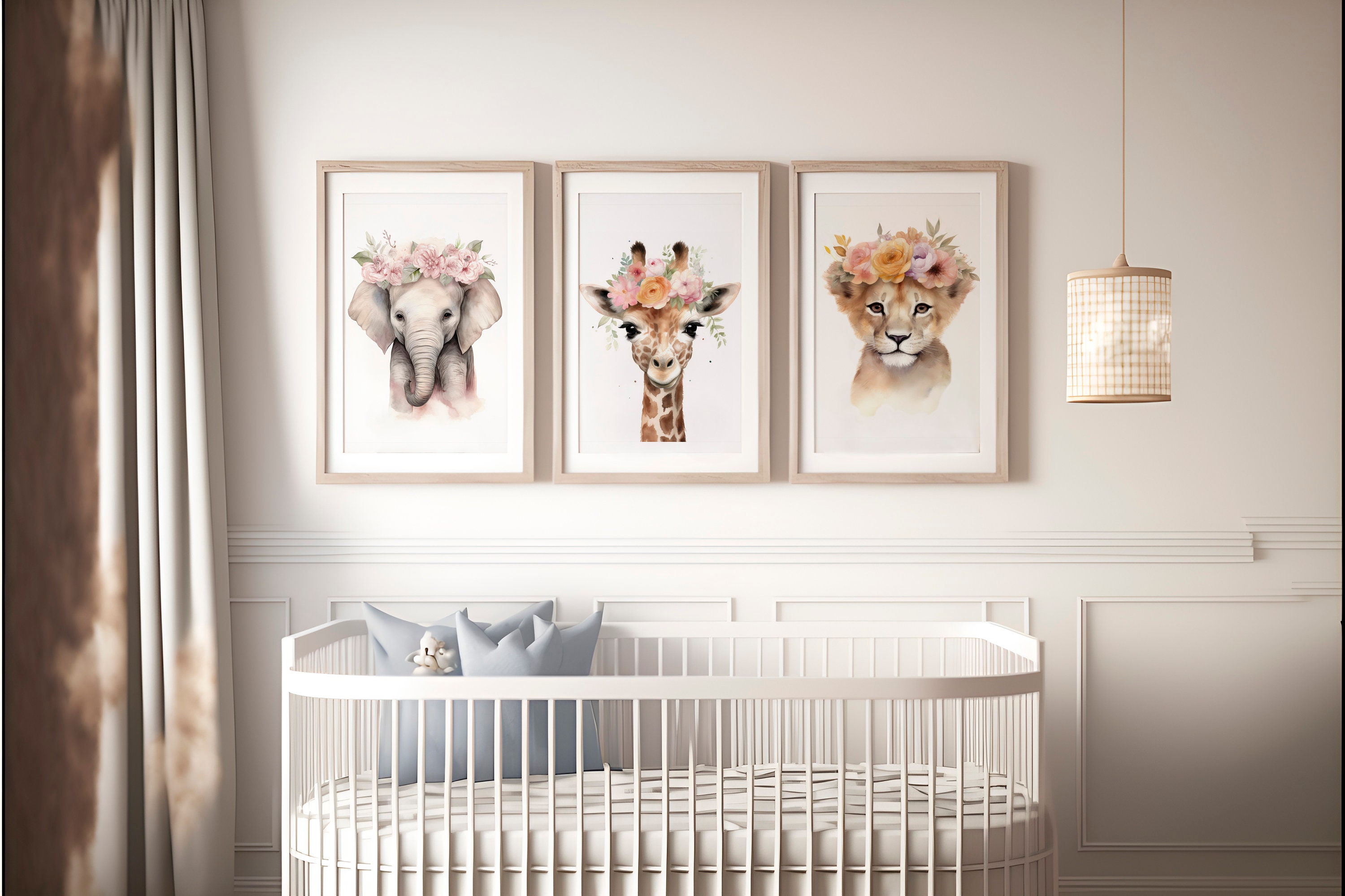 6 Floral Baby Animal Wall Art, Baby Animal Prints Nursery, Flower Crown ...