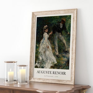 Auguste Renoir's 'La Promenade' art print depicting a man and woman walking in the woods, showcasing Renoir's classic Impressionist style