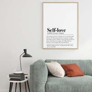 The inspiring Self-Love Definition Print in a minimalist setting, positioned perfectly to remind you daily of the importance of self-care and inner kindness.