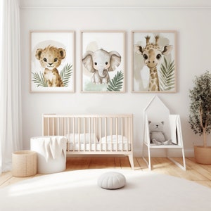 Set di 3 stampe di animali da safari, stampe di animali della giungla, decorazioni per cameretta dei bambini in stile safari, cameretta dei bambini in stile safari, decorazioni murali con animali, decorazioni per cameretta dei bambini in stile giungla