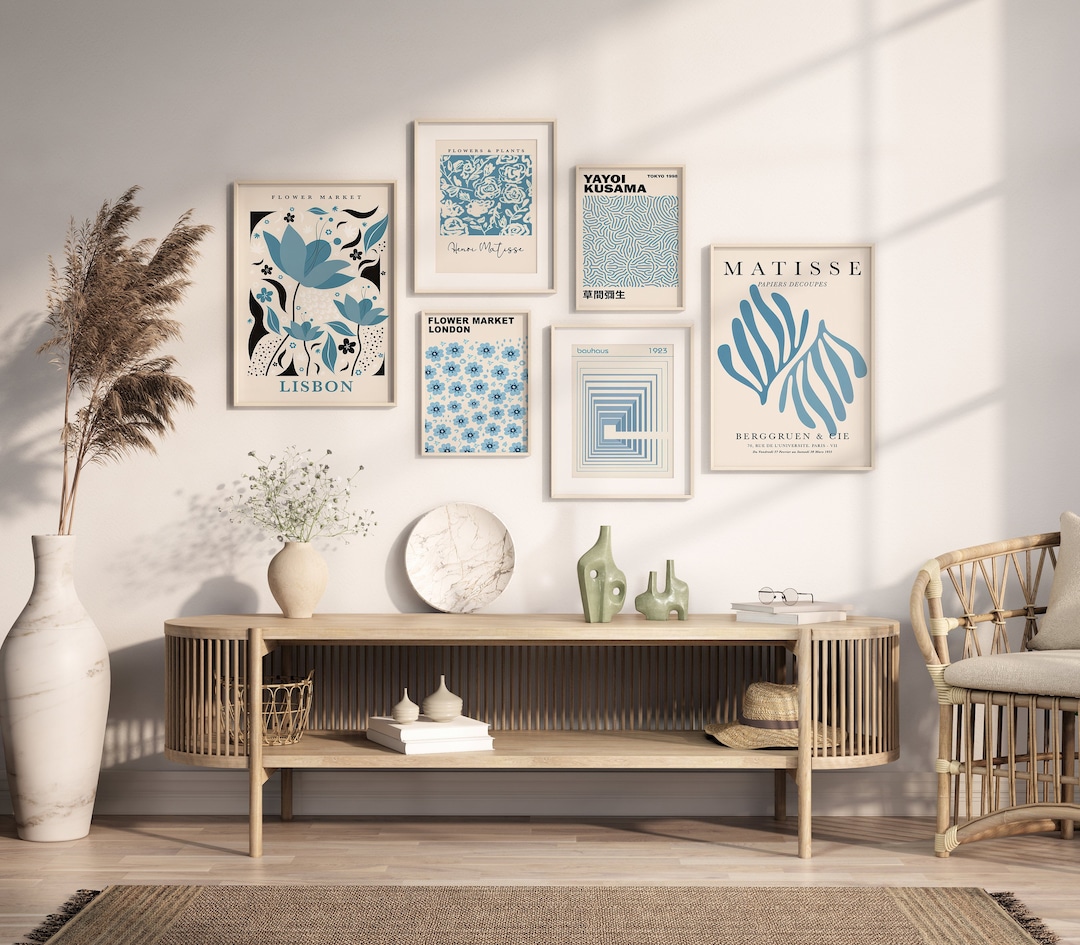 Blue Gallery Wall Set of 6, Blue Wall Art Decor, Modern Blue Wall Art, Light Blue Wall Art, Blue