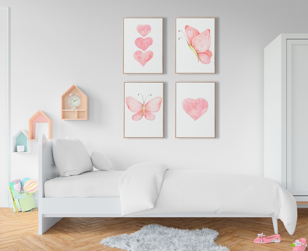 Butterfly Wall Art, Pink Butterfly Print, Girls Bedroom Decor