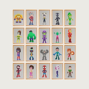 Juego de 20 pósteres de Spidey y sus amigos, arte mural de Spidey y sus increíbles amigos, arte mural de Spidey y sus amigos, impresiones del set de Spiderman y sus amigos