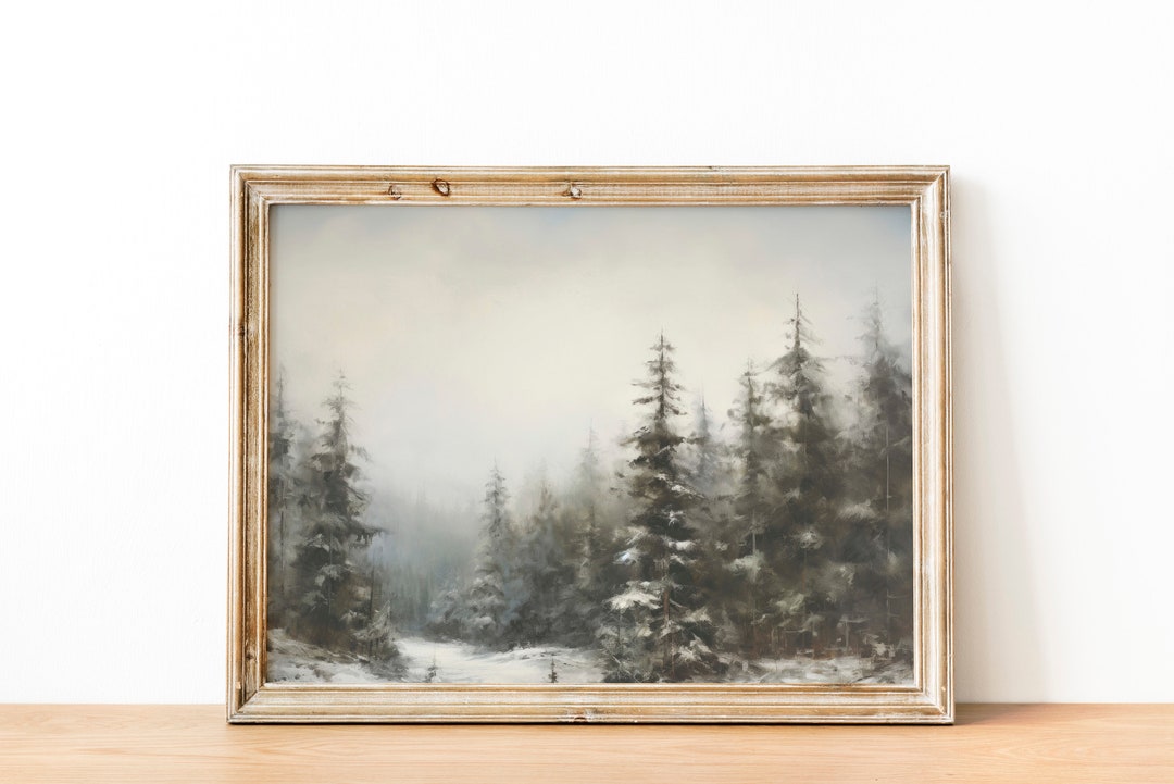 Winter Pine Forest Painting, Winter Forest Wall Art, Winter Forest Art