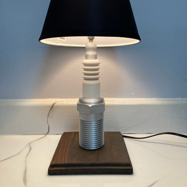 Spark Plug Lamp, 3d Printed With Stained Wood Base