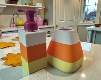Autumn or Halloween Candy Corn hand soap sleeve cover for Bath & Body Works Soft Soap Dial or Meyers - Free US Shipping