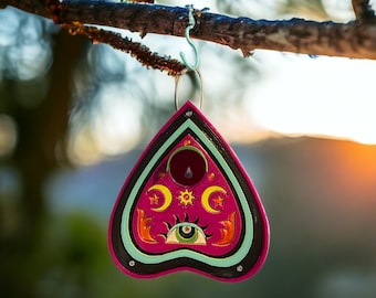 Large Pink Ouija Board Planchette inspired boho celestial Birdhouse House for Birds, 3D Printed Yard Art - halloween moons evil eye