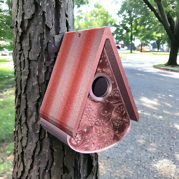 Pink and Rose Birdhouse with Ombre Roof - Blush Vines and Flowers Teardrop House for Birds, 3D Printed Yard Art - FREE US SHIPPING