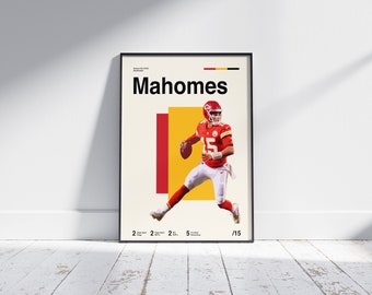Poster di Patrick Mahomes, NFL Kansas City Chiefs 11x14 Minimalista moderno, Poster per camera da letto, Poster per ufficio, Poster sportivo Helvetica