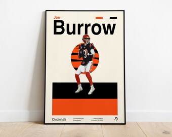 Joe Burrow Poster, Cincinnati Bengals 11x14 Modern Minimalista, Poster per camera da letto, Poster per ufficio, Helvetica Modern Sports Poster
