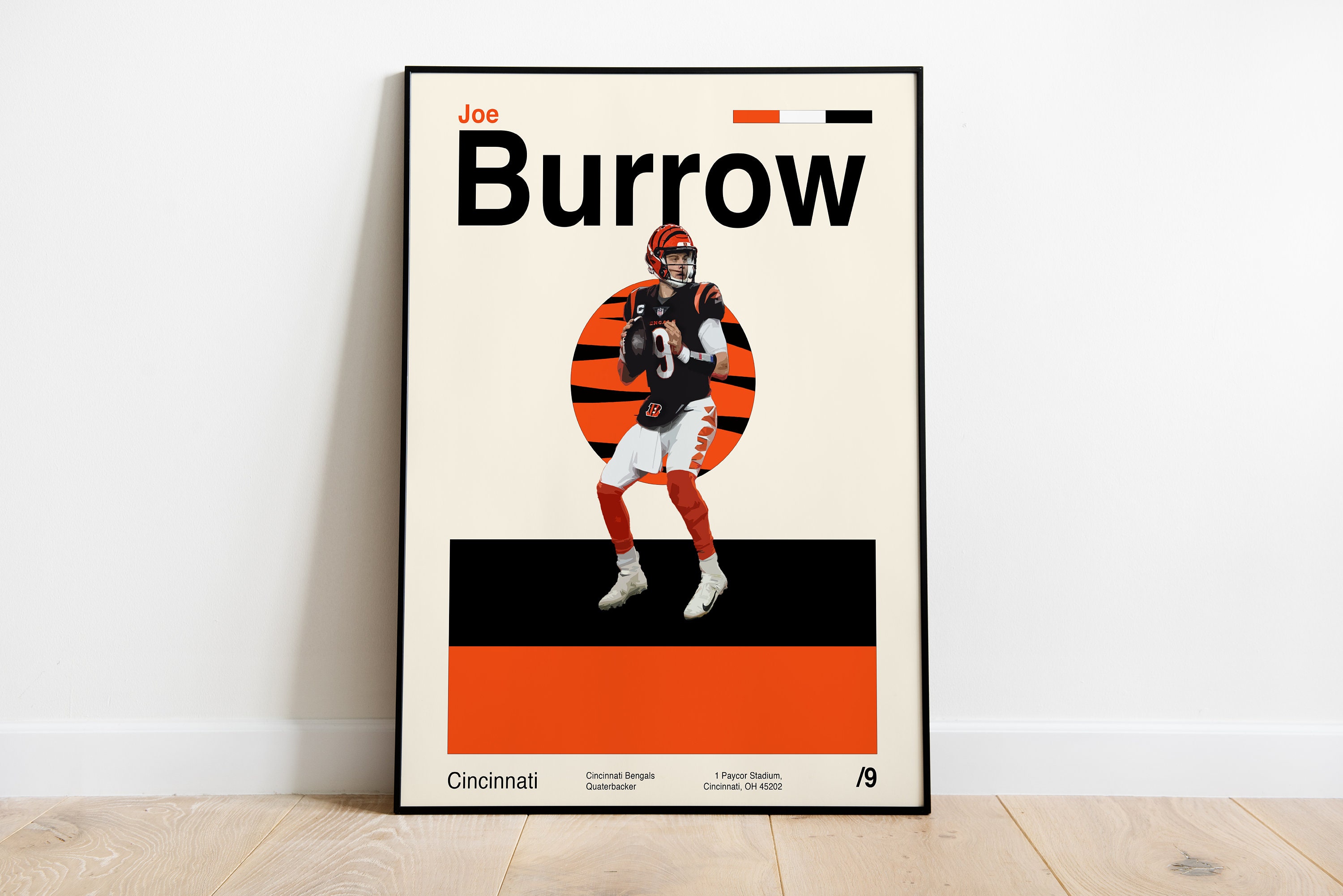 Joe Burrow Poster, Cincinnati Bengals 11x14 Modern Minimalist, Poster ...