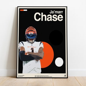 Ja&#39;marr Chase Poster, Cincinnati Bengals 11x14 Modern Minimalist, Poster for bedroom, Poster for office, Helvetica Modern Sports Poster