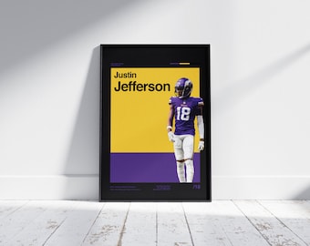 Poster di Justin Jefferson, Minnesota Vikings 11x14 Minimalista moderno, Poster per camera da letto, Poster per ufficio, Poster sportivo moderno Helvetica