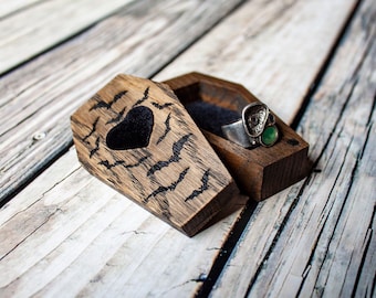 Custom Oak Coffin Ring Box: Gothic Wedding Engagement Ring Holder