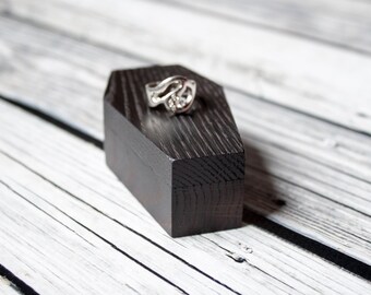 Burnt Wood Coffin Ring Box, Gothic Wedding, Personalized Ring Bearer