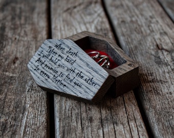 Dark Oak Coffin Ring Box with Velvet Holder - Elegant and Stylish Gothic Wedding Gift