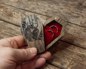 Gothic Monogram Coffin Ring Box, Gothic Coffin Wedding Ring Box and Jewelry Organizer