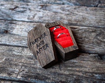 Brushed Coffin ring box red interior, Vintage Inspired Coffin Ring Jewelry Box Victorian Gothic, Custom Dark Oak Coffin Box