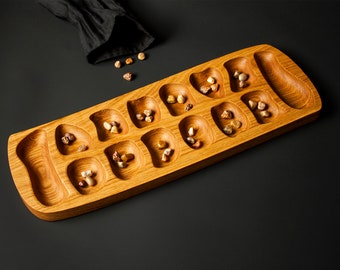 Custom Mancala Board Game, African Stone Game, Large Board Game from Solid Oak, Family Game