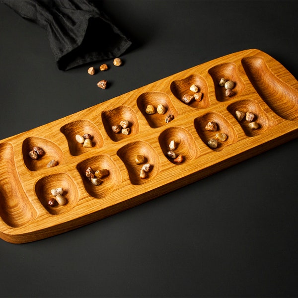 Custom Mancala Board Game, African Stone Game, Large Board Game from Solid Oak, Family Game