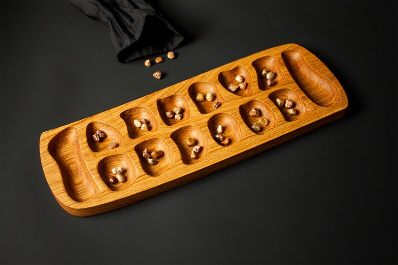 Custom Mancala Board Game, African Stone Game, Large Board Game from Solid Oak, Family Game