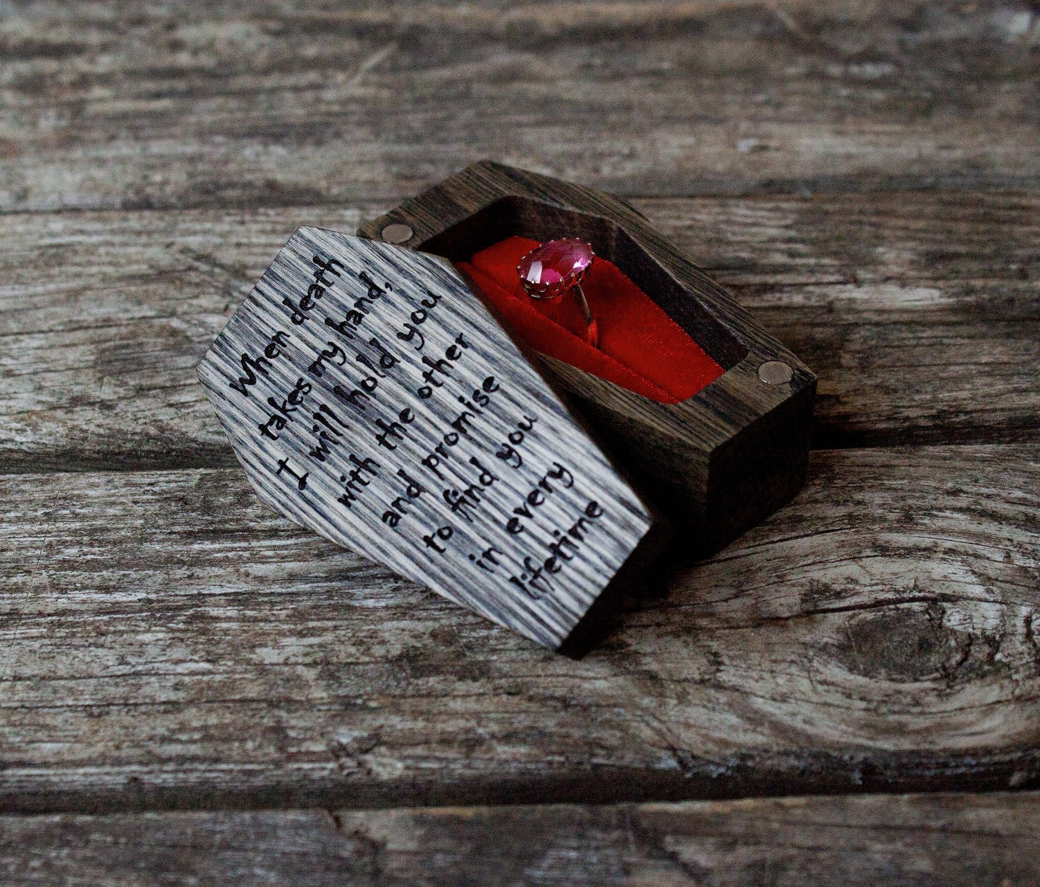 Custom Dark Oak Coffin Ring Box with a Velvet Ring Holder, Vintage Inspired Coffin Jewelry Box , Wedding Ring Box, Spooky Home Décor