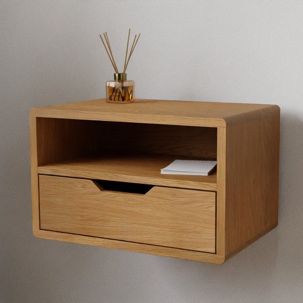 Floating bedside table made of solid oak | ANEO