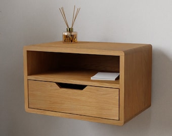 Floating bedside table made of solid oak | ANEO