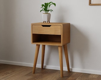 Drawer cabinet with open shelf made of solid oak | ANDO
