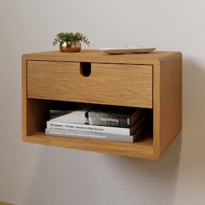 Bedside table with drawer and shelf floating made of oak ANDO image 2