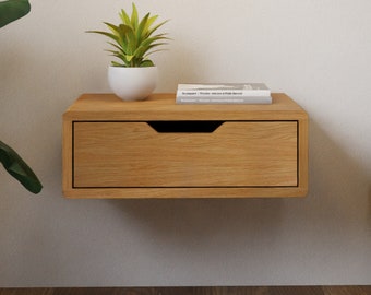 Table de chevet flottante avec tiroir en bois de chêne massif BENKA