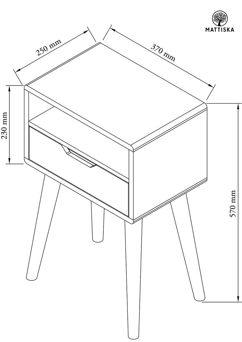 Massiver Eichenholz Nachttisch mit einer Schublade und einem Fach ANEO Bild 10
