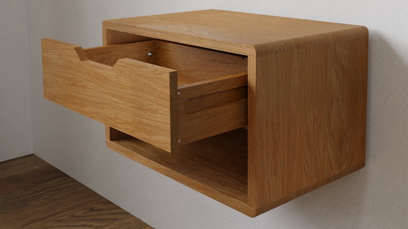 Bedside table with drawer and shelf floating made of oak ANDO image 4